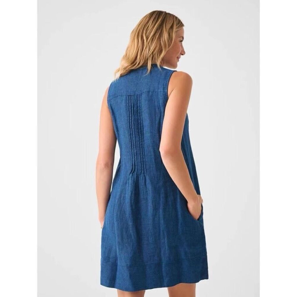 Faherty Isha Pintuck Mini Dress with Pockets - Size Medium - Picture 2 of 8